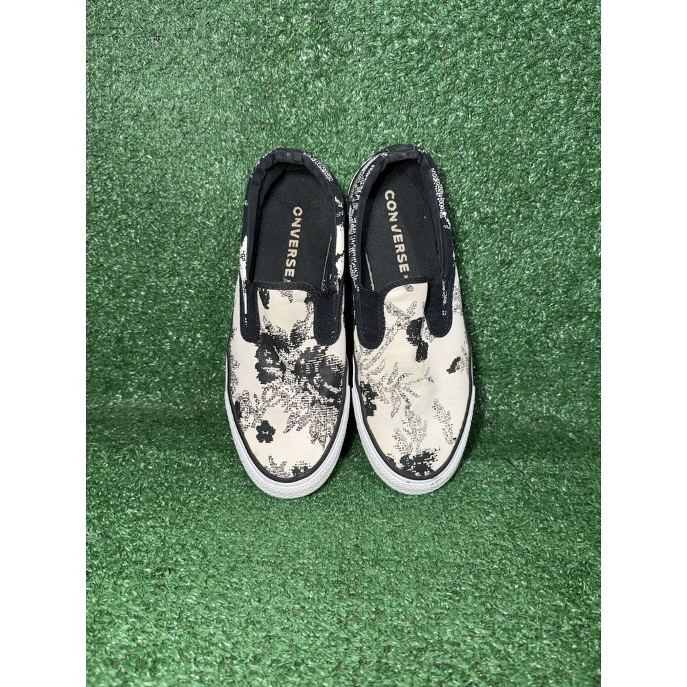 Vintage Converse All Star Womens Size 8.5 Black White Slip On Floral Y2K Grunge - Picture 6 of 9